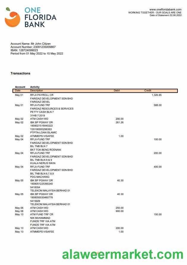 USA One Florida Bank statement